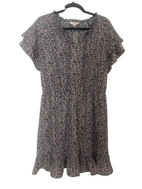 LC Lauren Conrad Navy Floral Mini Dress with Pink Accents